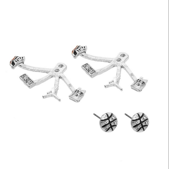 Silver Basketball Earrings - Picture 2 of 2